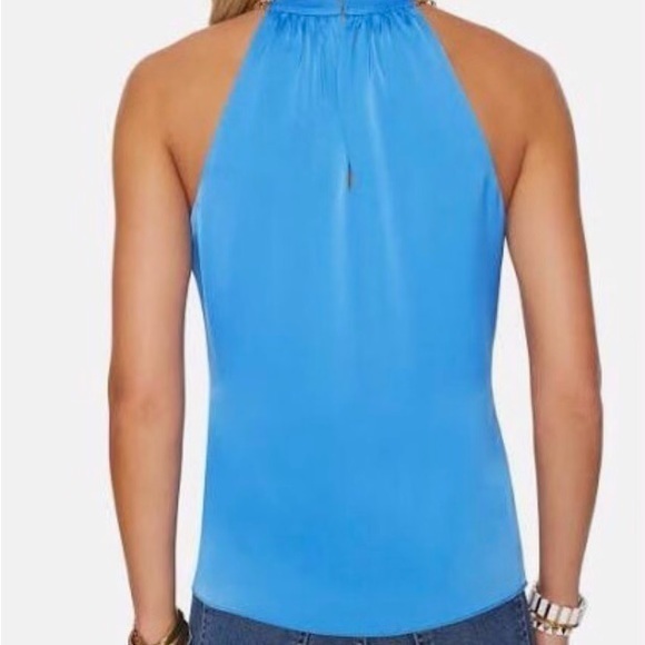 Ramy Brook size xxs blue sleeveless halter top with gold chain A102 - Picture 3 of 7
